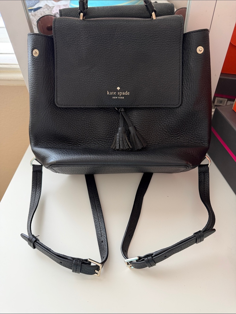 kate spade Black backpack with Pale Pink Interior